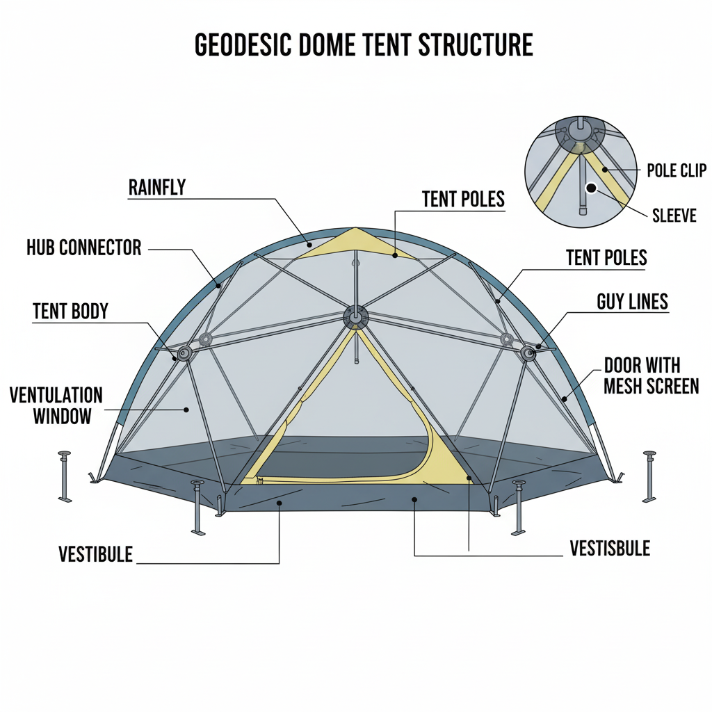 Tent structure diagram with labeled components